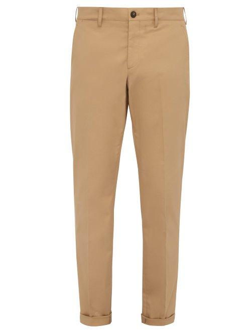 Matchesfashion.com Prada - Slim Leg Cotton Blend Chino Trousers - Mens - Beige