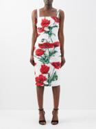 Dolce & Gabbana - Happy Garden Carnation-print Ruched Dress - Womens - Red Print