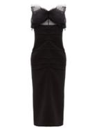 Matchesfashion.com No. 21 - Tulle Bow Appliqu Ruched Front Midi Dress - Womens - Black