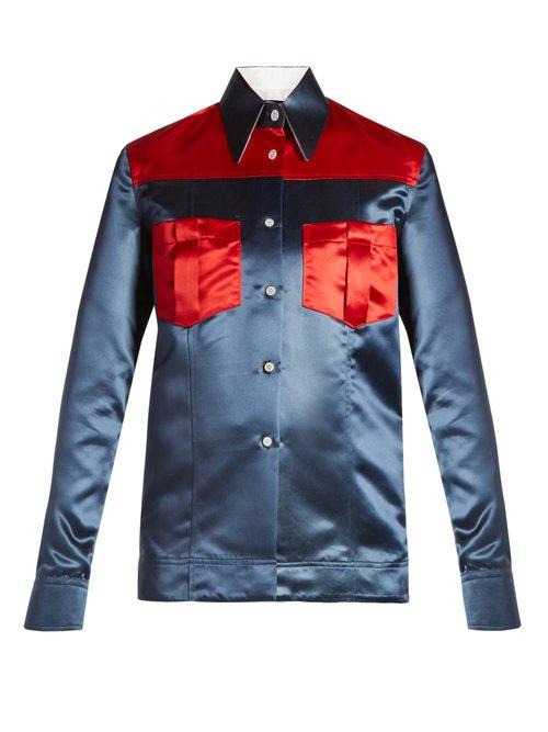 Matchesfashion.com Calvin Klein 205w39nyc - Contrast Panel Duchess Satin Shirt - Womens - Navy Multi