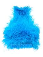 Matchesfashion.com The Attico - Feathered High-neck Tulle Crop Top - Womens - Blue