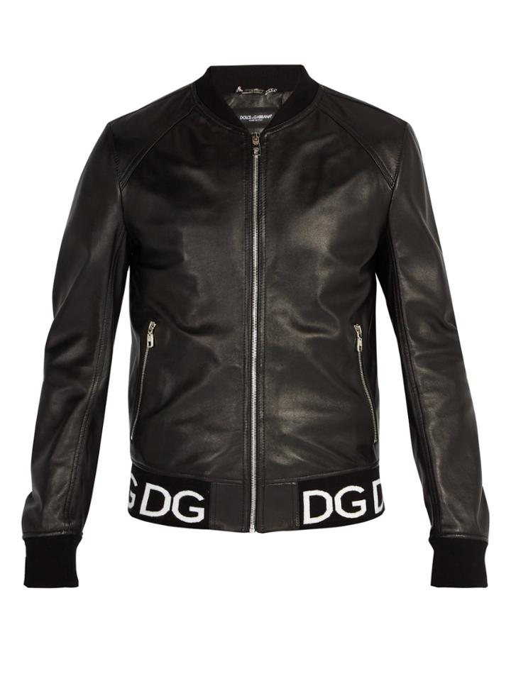 Dolce & Gabbana Logo-trim Leather Bomber Jacket