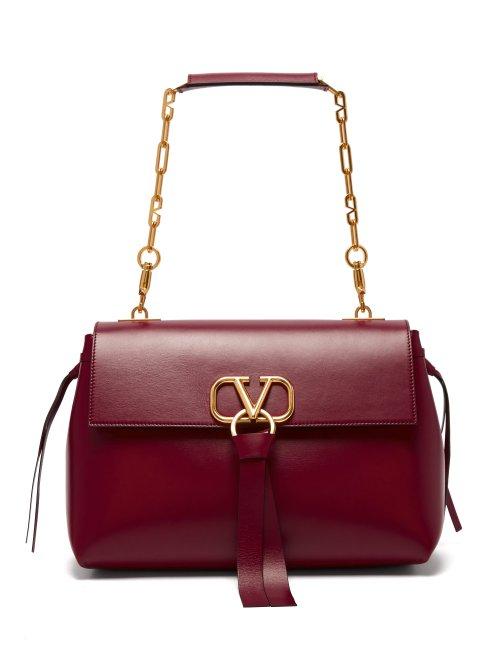 Matchesfashion.com Valentino - V Ring Medium Leather Shoulder Bag - Womens - Burgundy