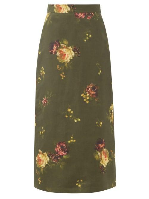Matchesfashion.com Brock Collection - Floral-print Silk-taffeta Skirt - Womens - Green Multi
