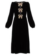 Saloni - Camille Crystal-bow Velvet Midi Dress - Womens - Black Multi