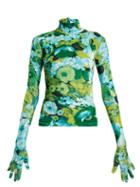 Matchesfashion.com Richard Quinn - Floral Print High Neck Velvet Top - Womens - Blue Print