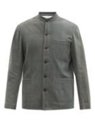 Matchesfashion.com 11.11 / Eleven Eleven - Collarless Cotton-twill Jacket - Mens - Dark Grey
