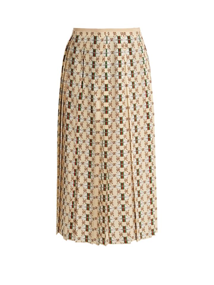 Gucci Web Kisses-print Silk Crepe De Chine Skirt