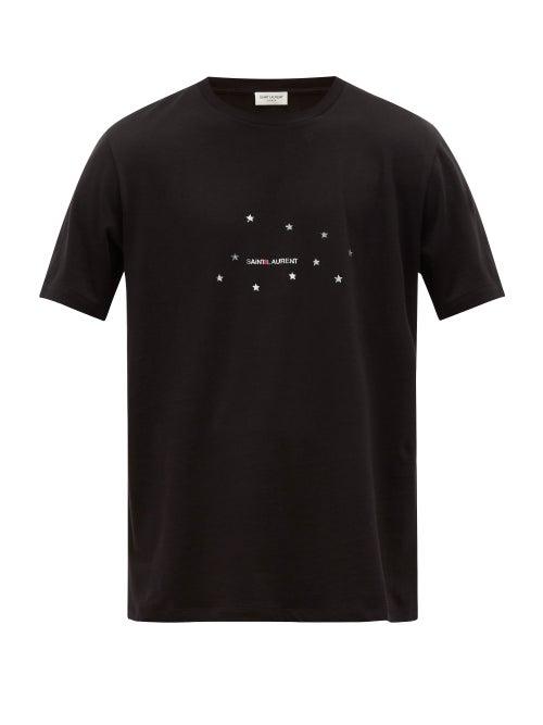 Matchesfashion.com Saint Laurent - Logo And Star Print Cotton T Shirt - Mens - Black Silver