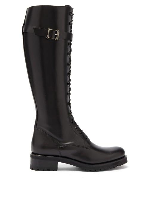 Matchesfashion.com Rupert Sanderson - Duncan Lace Up Leather Knee High Boots - Womens - Black