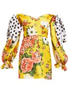 Matchesfashion.com Carolina Herrera - Gazar Floral Print Off The Shoulder Silk Dress - Womens - Yellow Multi