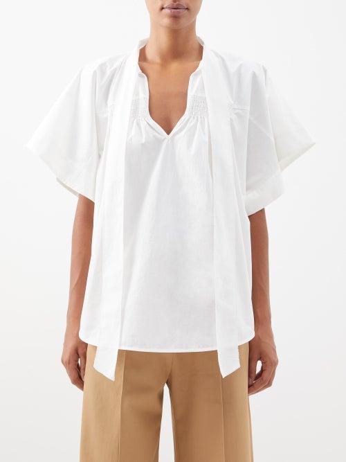 Lee Mathews - Zoe Neck-tie Cotton Blouse - Womens - White