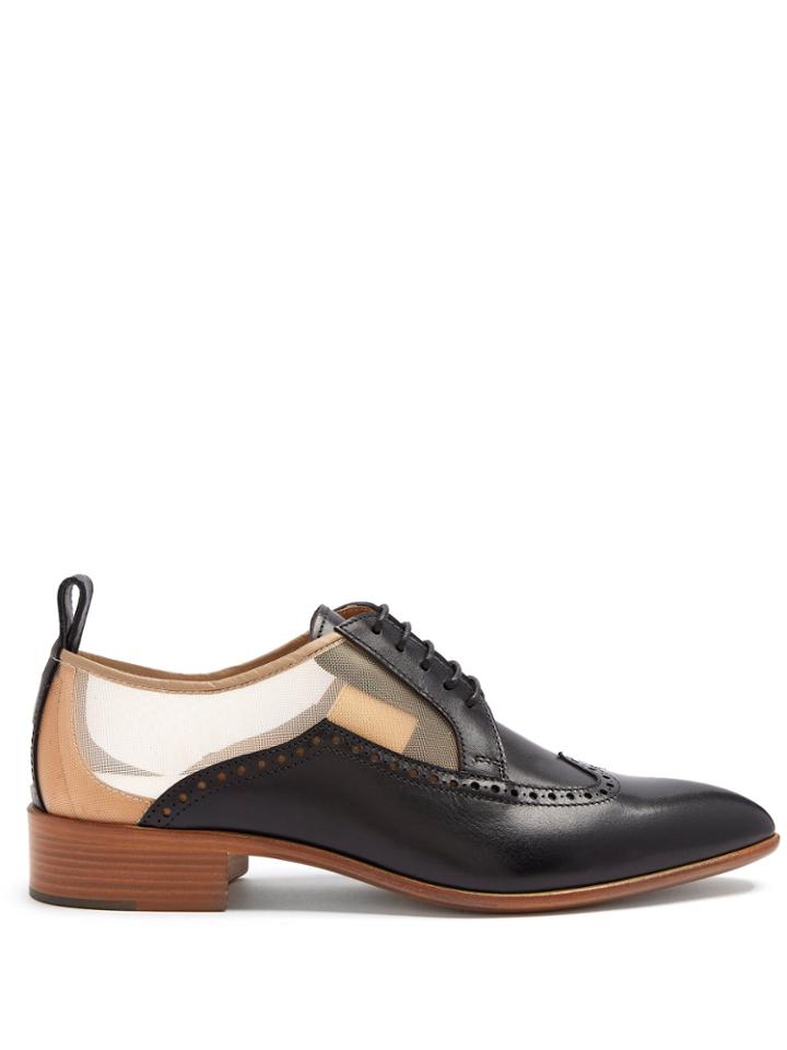 Maison Margiela Contrast Mesh Panelled Leather Brogues