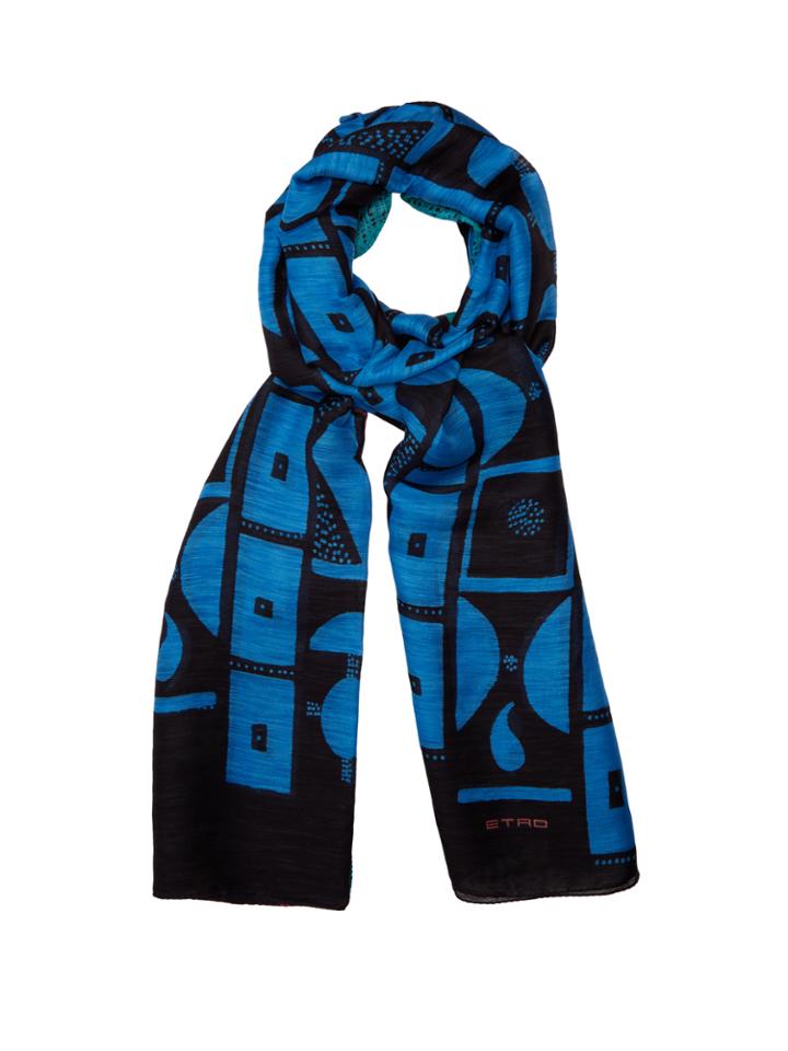 Etro Geometric-print Linen-blend Scarf