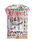 Matchesfashion.com Prada - Venice Postcard Print Cotton Poplin Top - Womens - Blue Multi