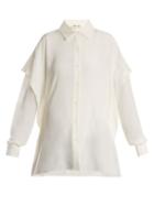 Matchesfashion.com Diane Von Furstenberg - Sheer Sleeve Silk Crepe De Chine Shirt - Womens - Ivory