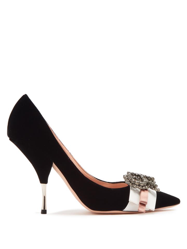 Rochas Crystal-logo Velvet Pumps