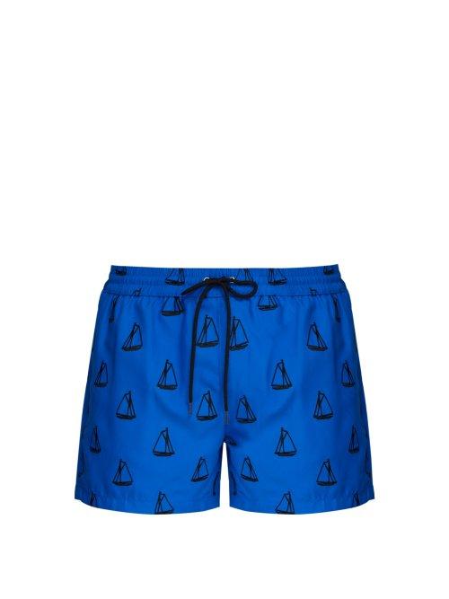 Matchesfashion.com Paul Smith - Embroidered Sailboat Swim Shorts - Mens - Blue