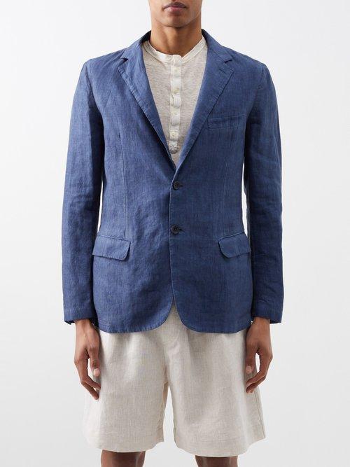 120 Lino 120% Lino - Flap-pocket Linen-hopsack Blazer - Mens - Navy