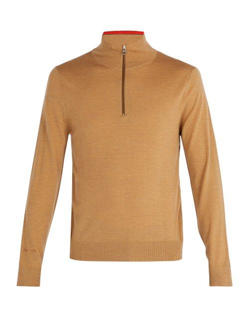 Matchesfashion.com Paul Smith - High Neck Half Zip Merino Wool Sweater - Mens - Beige