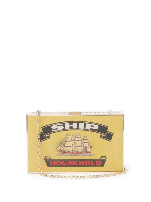 Matchesfashion.com Anya Hindmarch - Imperial Ships Matchbox Print Leather Clutch - Womens - White Multi