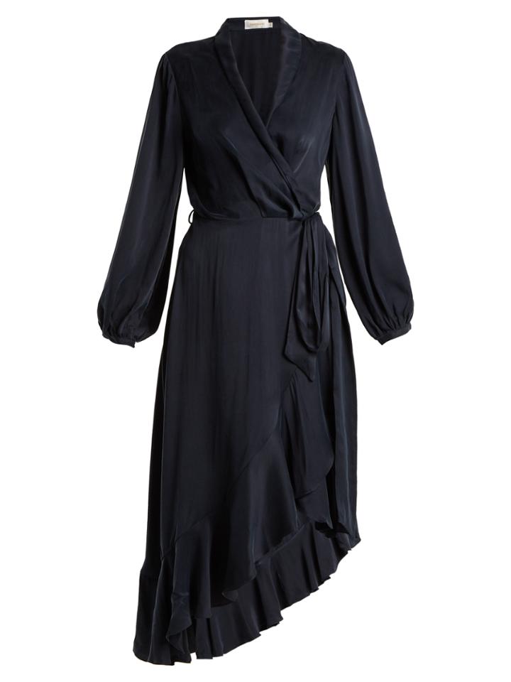 Zimmermann Flounce Asymmetric Silk Wrap Dress