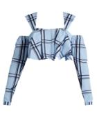 House Of Holland Ruffled Checked-cotton Cropped Top