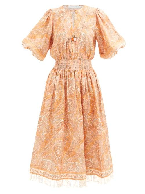 Matchesfashion.com Zimmermann - Brighton Paisley-print Linen Dress - Womens - Orange Print