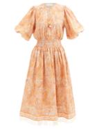 Matchesfashion.com Zimmermann - Brighton Paisley-print Linen Dress - Womens - Orange Print