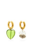 Matchesfashion.com Timeless Pearly - Mismatched Glass & 24kt Gold-plated Hoop Earrings - Womens - Green Multi