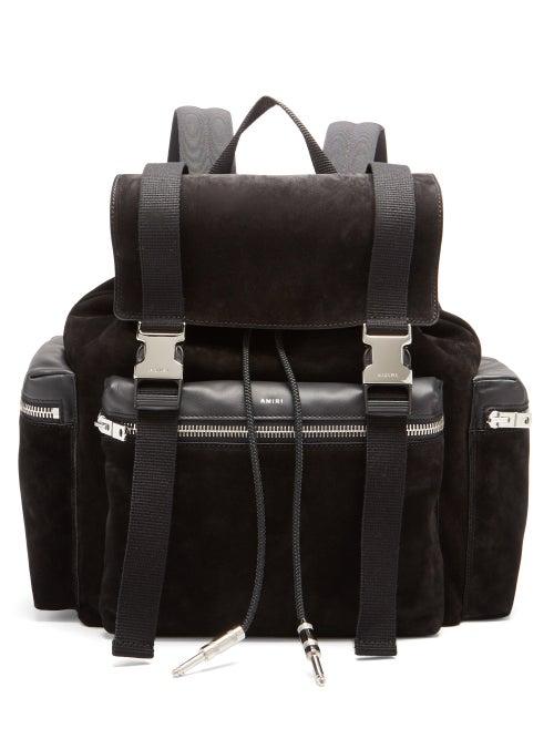 Matchesfashion.com Amiri - Canvas-trimmed Suede Backpack - Mens - Black