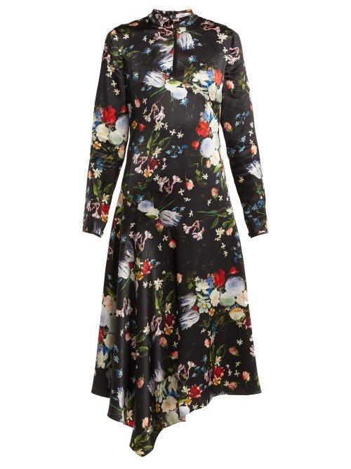 Matchesfashion.com Erdem - Sinclair Edith Print High Neck Silk Satin Dress - Womens - Black Multi