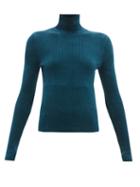 Matchesfashion.com Alexandre Vauthier - High Neck Ribbed Chenille Sweater - Womens - Blue