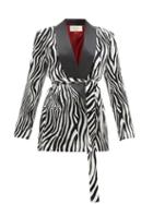 Matchesfashion.com Sara Battaglia - Zebra Print Satin Lapel Velvet Blazer - Womens - Black White