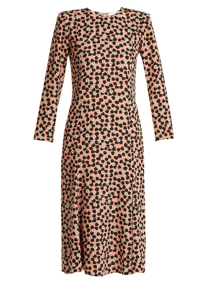 Raey Bracelet-sleeve Pleat-front Ditsy-print Silk Dress