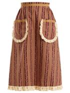 Matchesfashion.com Batsheva - Frill Trimmed Floral Print Cotton Skirt - Womens - Brown Multi