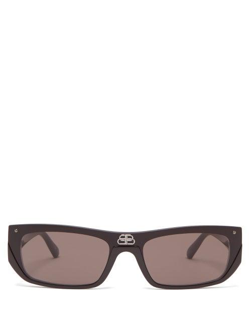 Matchesfashion.com Balenciaga - Shield Slim Rectangular Acetate Sunglasses - Womens - Black Grey