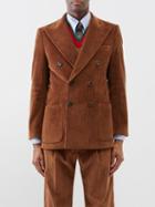 Gucci - Double-breasted Cotton-corduroy Suit Jacket - Mens - Dark Brown