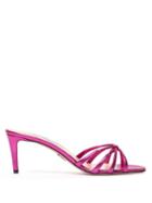 Matchesfashion.com Prada - Metallic Cross Strap Leather Mules - Womens - Pink