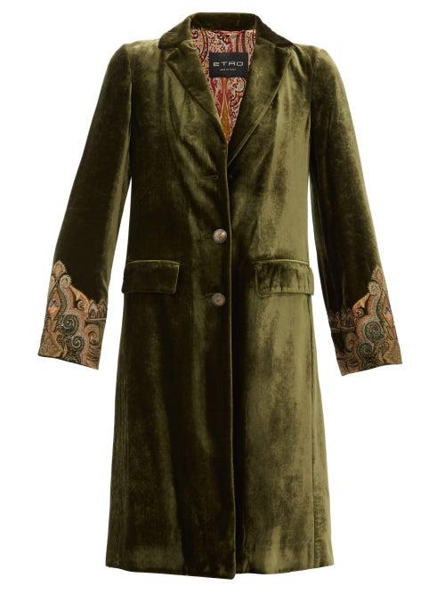 Matchesfashion.com Etro - Bristol Embroidered Cuff Velvet Coat - Womens - Green