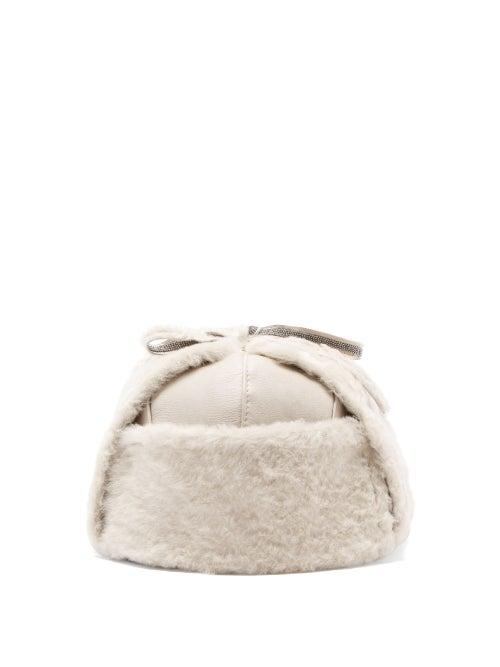 Brunello Cucinelli - Monili Trim Shearling Trapper Hat - Womens - Cream