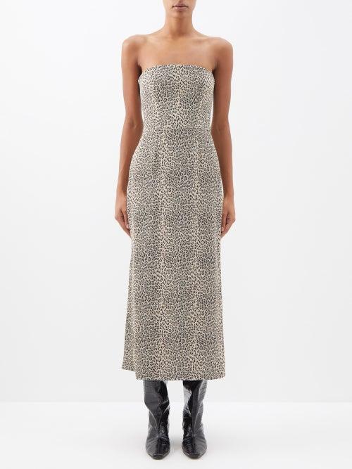 Raey - Leopard-print Bandeau-neck Crepe Midi Dress - Womens - Beige Multi