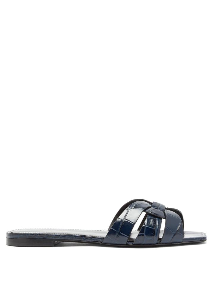 Saint Laurent Tribute Nu Pieds Crocodile-effect Leather Slides