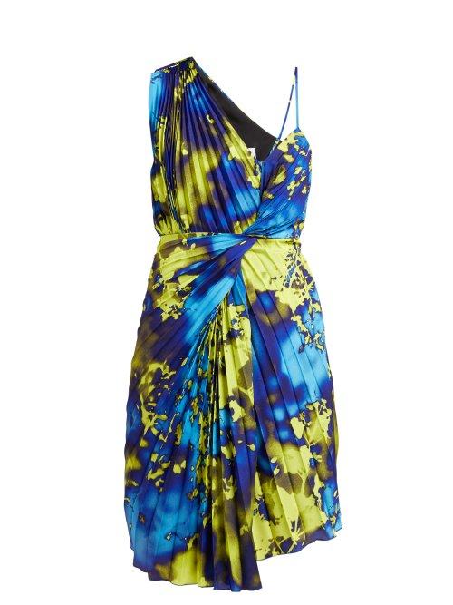 Matchesfashion.com Msgm - Tie Dye Pleated One Shoulder Dress - Womens - Yellow