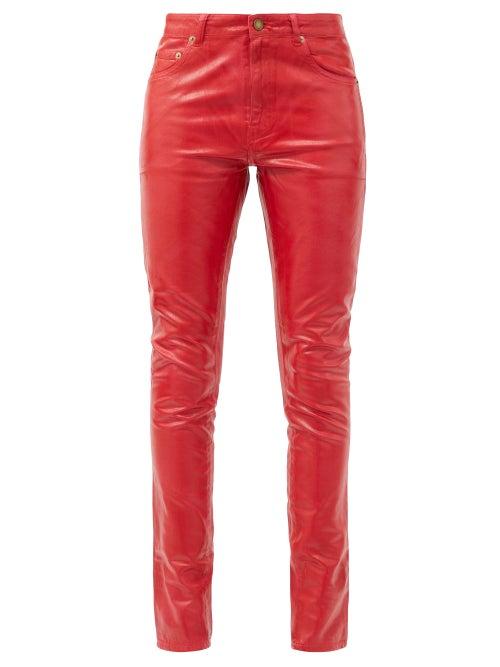 Matchesfashion.com Saint Laurent - Mid-rise Vinyl-coated Skinny-leg Jeans - Womens - Red