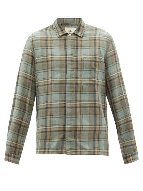 Matchesfashion.com Folk - Patch Check Cotton-twill Shirt - Mens - Khaki Multi