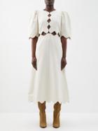 Sea - Leona Scalloped-trim Cotton-blend Midi Dress - Womens - Ivory