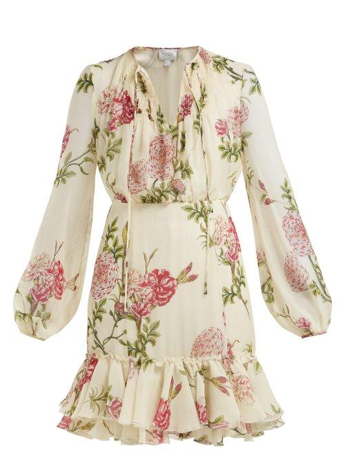 Matchesfashion.com Giambattista Valli - Peony Print Silk Chiffon Midi Dress - Womens - Ivory Multi
