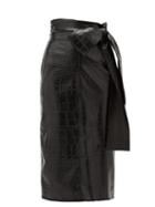 Matchesfashion.com Msgm - Crocodile Effect Faux Leather Midi Skirt - Womens - Black