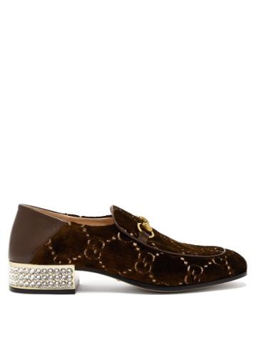 Matchesfashion.com Gucci - Mister Gg Crystal Embellished Velvet Loafers - Womens - Brown